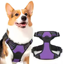 No Pull Soft Adjustable Pet Dog Harness Reflective Strips&Control Handle Purple