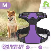 No Pull Soft Adjustable Pet Dog Harness Reflective Strips&Control Handle Purple